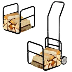 FISHTEC - 2-in-1 Houtblokkenkar - Afneembare Houtblokkenhouder - Zwart Metaal - 114 X 62 X 44 Cm