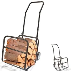 FISHTEC - 2-in-1 Houtblokkenkar - Afneembare Houtblokkenhouder - Zwart Metaal - 114 X 62 X 44 Cm