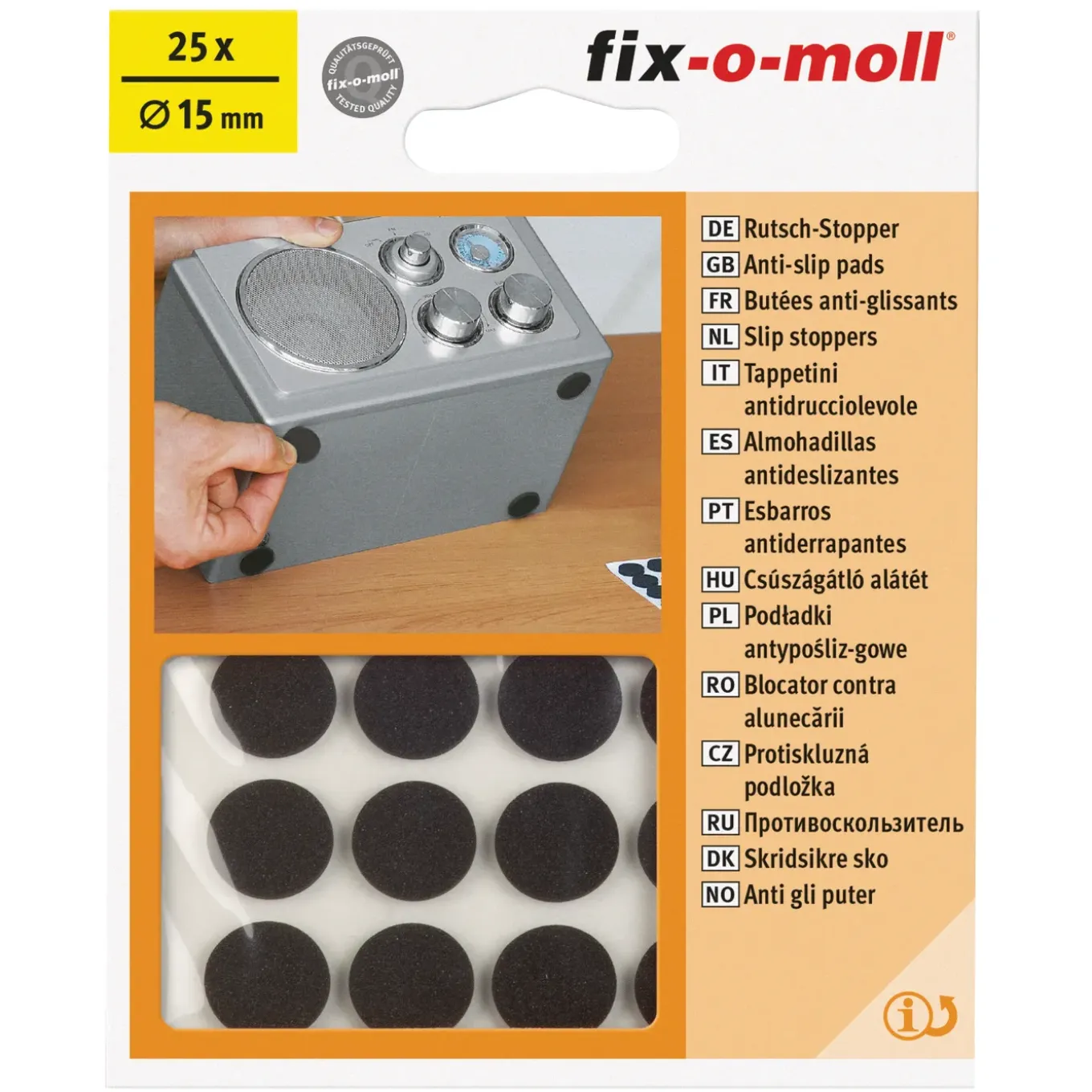 Fix-O-Moll Antislip Meubelpad Antislip Pads - Zelfklevend - Rubber - diam. 15mm - Rond - 25 stuks