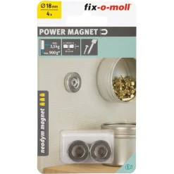 Fix-O-Moll Bevestigingsmagneet - Verzonken gat - Neodymium - Diameter 18mm - 4 stuks