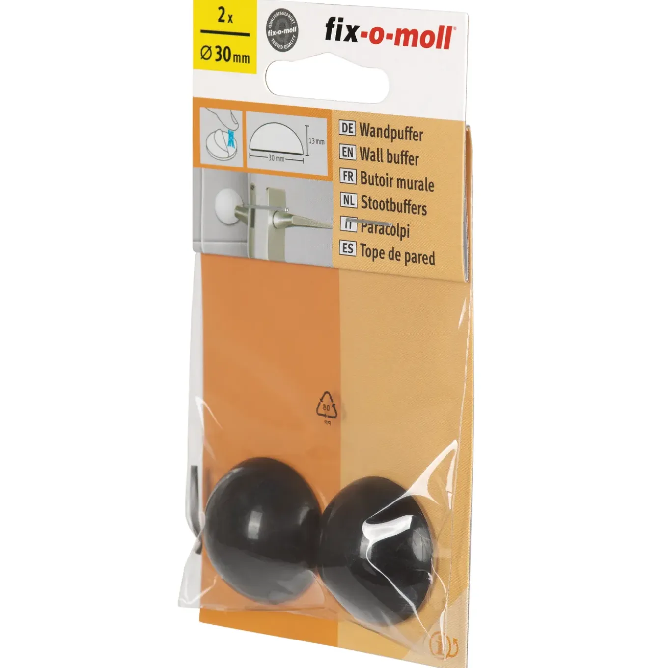 Fix-O-Moll deurbuffer - zelfklevend - zwart - rubber - diameter 30mm - 2 stuks