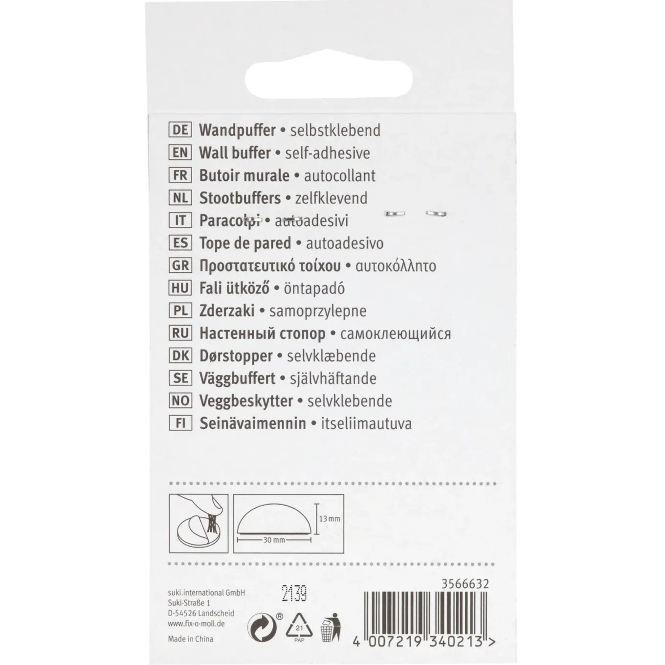 Fix-O-Moll deurbuffer - zelfklevend - zwart - rubber - diameter 30mm - 2 stuks