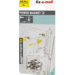 Fix-O-Moll magneet pion Neodym zilver 8x16mm 6 stuks