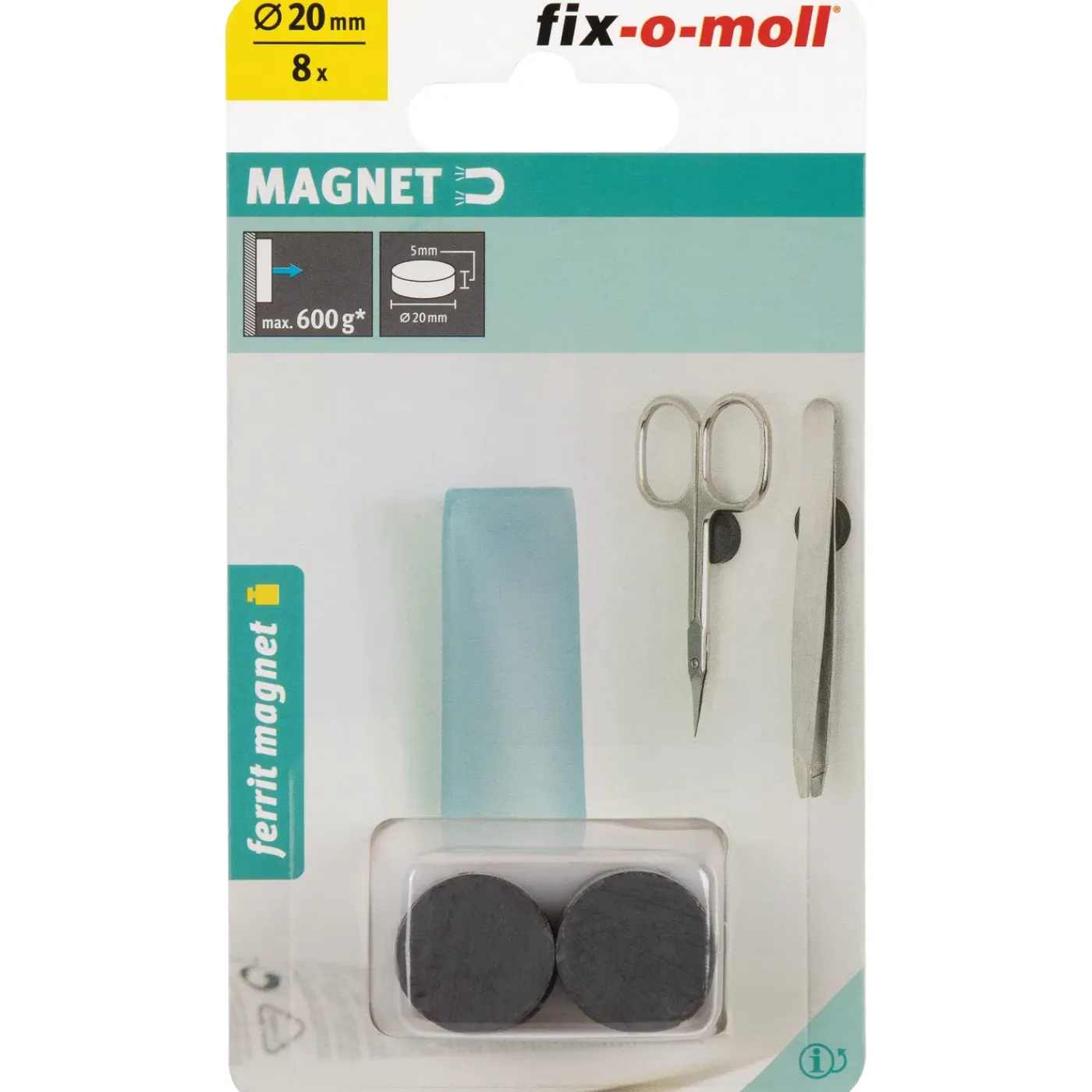 Fix-O-Moll Magneet - Schijf - Ferriet - 20x5mm - 8 stuks