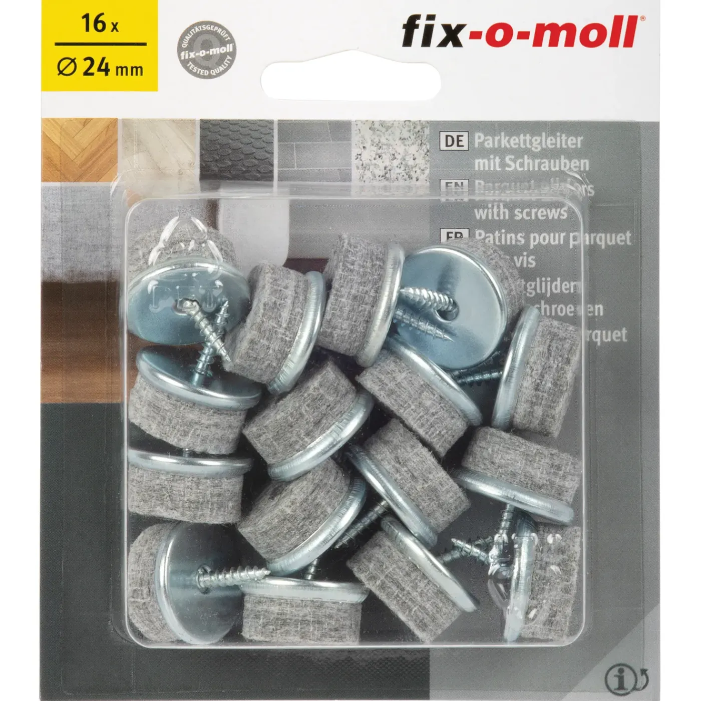 Fix-O-Moll Meubelglijder Parketglijders - Schroefbaar - Vilt - diam. 24mm - Rond - 16 stuks