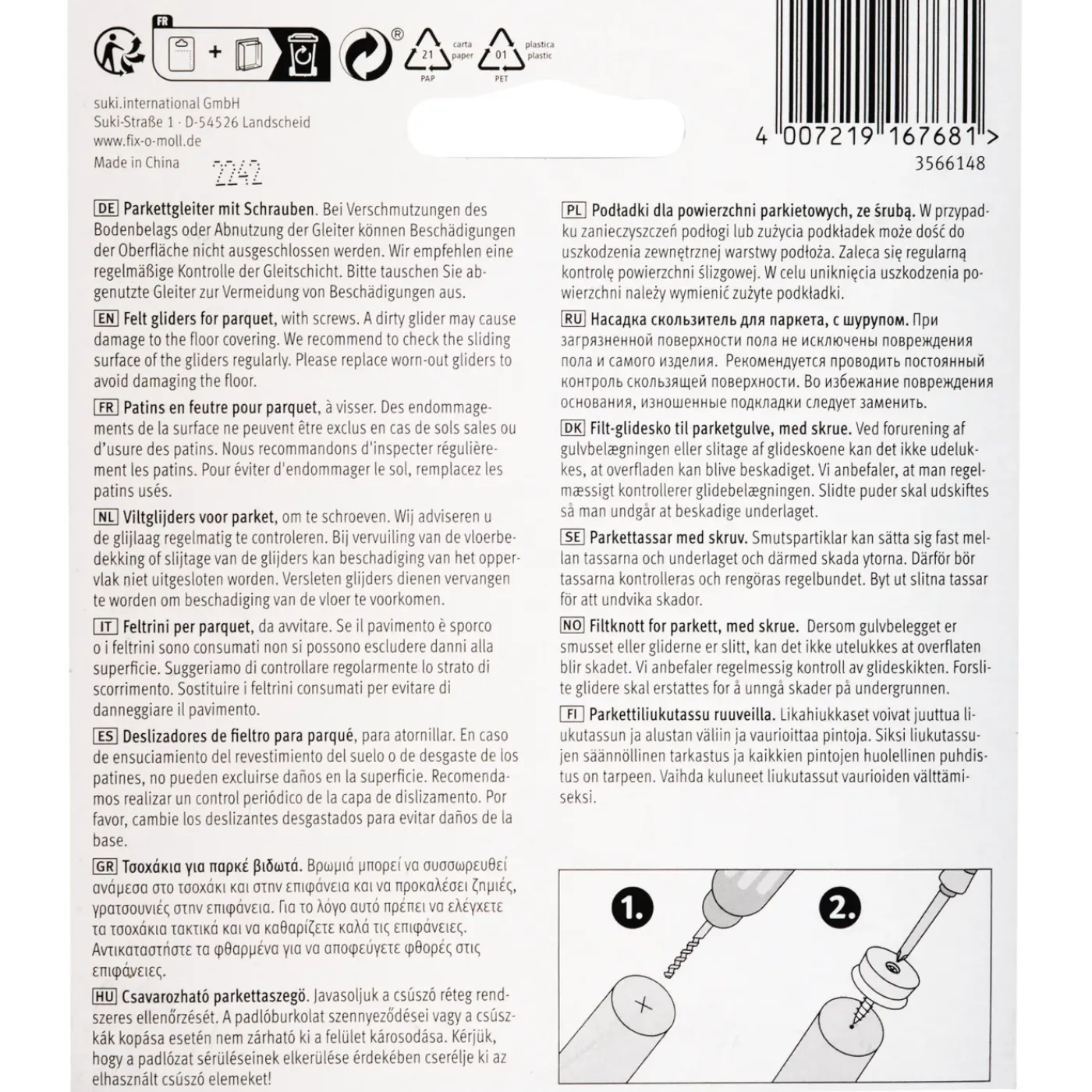 Fix-O-Moll Meubelglijder Parketglijders - Schroefbaar - Vilt - diam. 24mm - Rond - 16 stuks