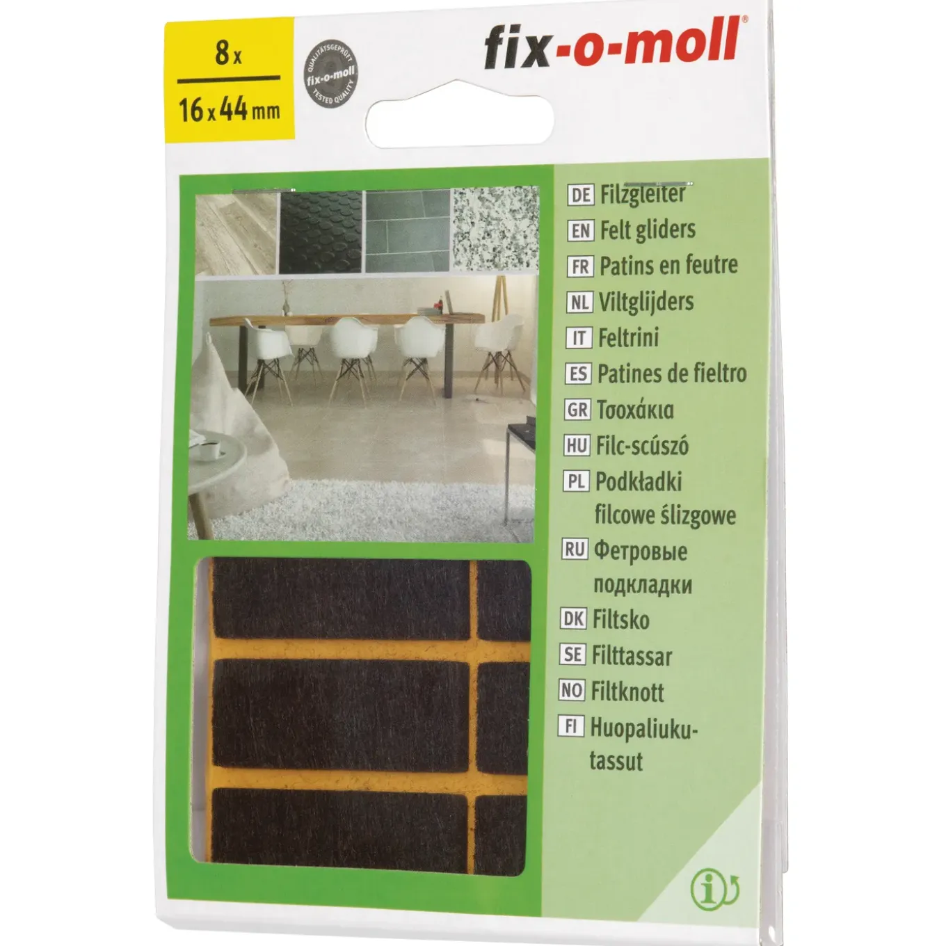 Fix-O-Moll Meubelglijder Viltglijder - Zelfklevend - Vilt - 16x44mm - Rechthoekig - 8 stuks