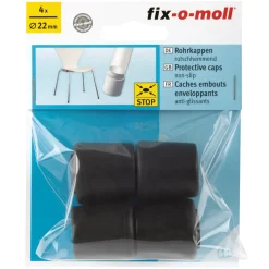 Fix-O-Moll Stoelpootdop - Antislip - Rond Rubber Zwart - diam. 22mm - 4 Stuks