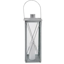 Esschert Design Flancy Flames Lantaarn - Zink - Windlicht - Zilverkleurig - 12 X 12 X 25,5 Cm - Tuinverlichting