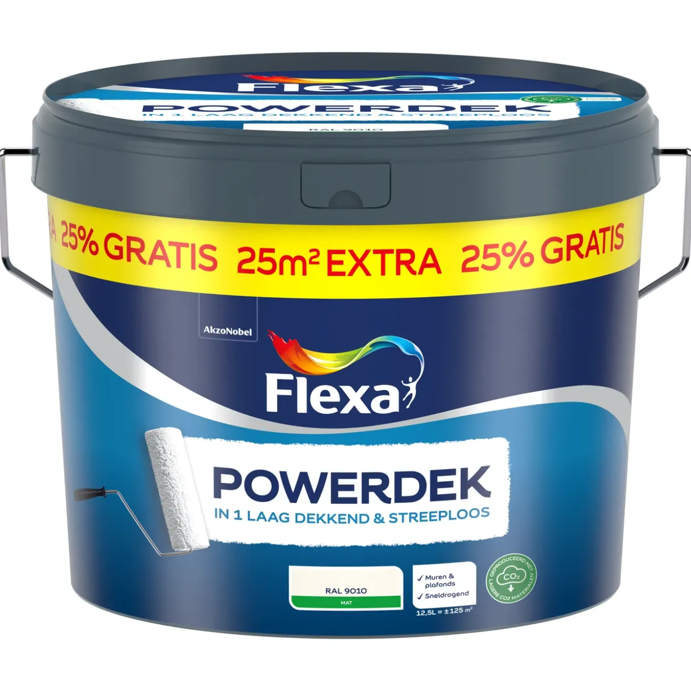 Flexa Powerdek Muurverf - Mat - Gebroken Wit / RAL 9010 - 12,5L