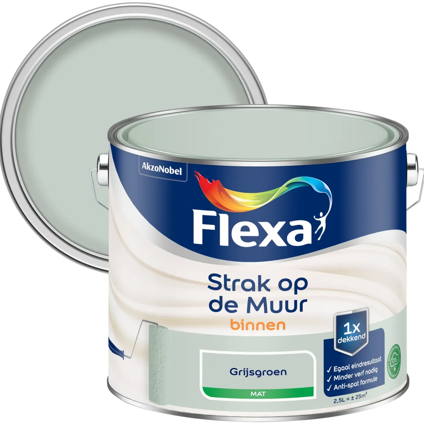 Flexa Strak Op De Muur Muurverf - Mat - Grijsgroen - 2,5L