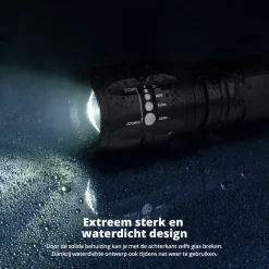 FlinQ Militaire Zaklamp - Zaklamp Led - 1000 Meter - Aluminium - 2-pack - Zwart