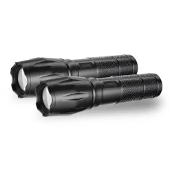 FlinQ Militaire Zaklamp - Zaklamp Led - 1000 Meter - Aluminium - 2-pack - Zwart