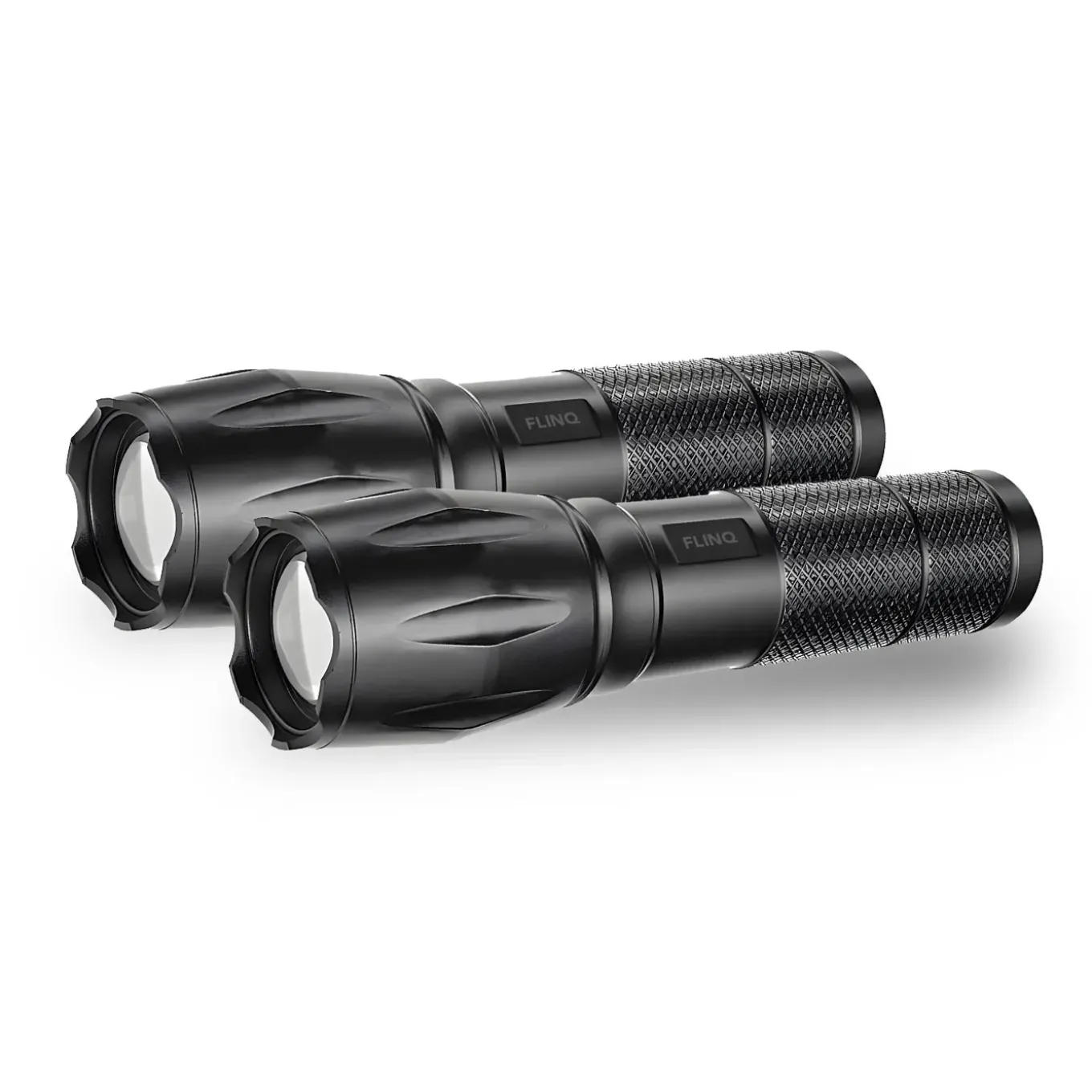 FlinQ Militaire Zaklamp - Zaklamp Led - 1000 Meter - Aluminium - 2-pack - Zwart