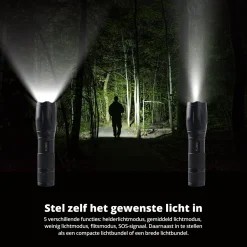 FlinQ Militaire Zaklamp - Zaklamp Led - 1000 Meter - Aluminium - 2-pack - Zwart