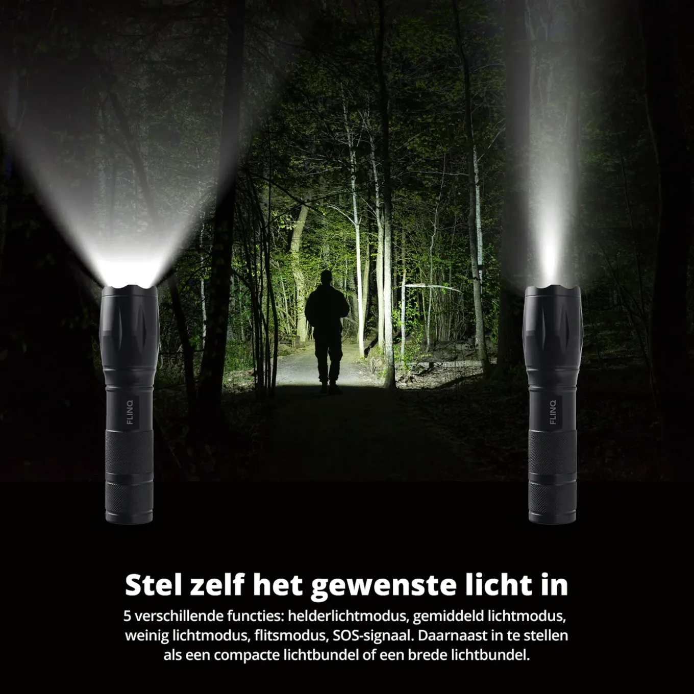FlinQ Militaire Zaklamp - Zaklamp Led - 1000 Meter - Aluminium - 2-pack - Zwart