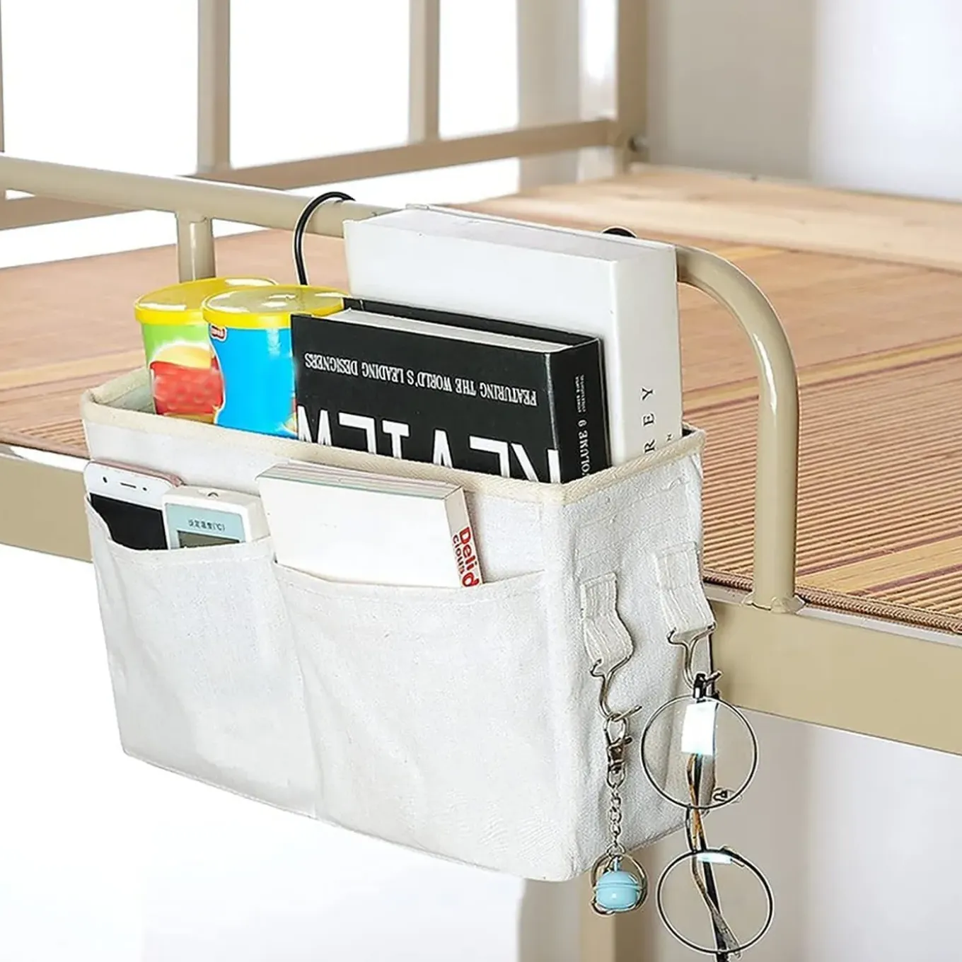 Flokoo - Bedside Pocket - Bed Opbergzak - Katoen - Wit