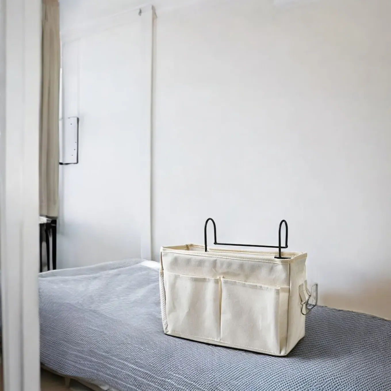 Flokoo - Bedside Pocket - Bed Opbergzak - Katoen - Wit