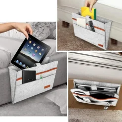 FLOKOO - Bedside Pocket - Licht Grijs - Vilten Opbergzak Voor Bed Of Bank