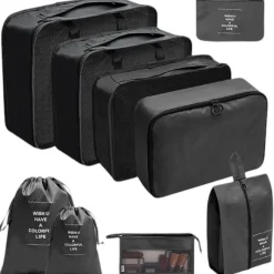 FLOKOO - Packing Cubes - Zwart - 9-delige Set - Packing Cubes Compression