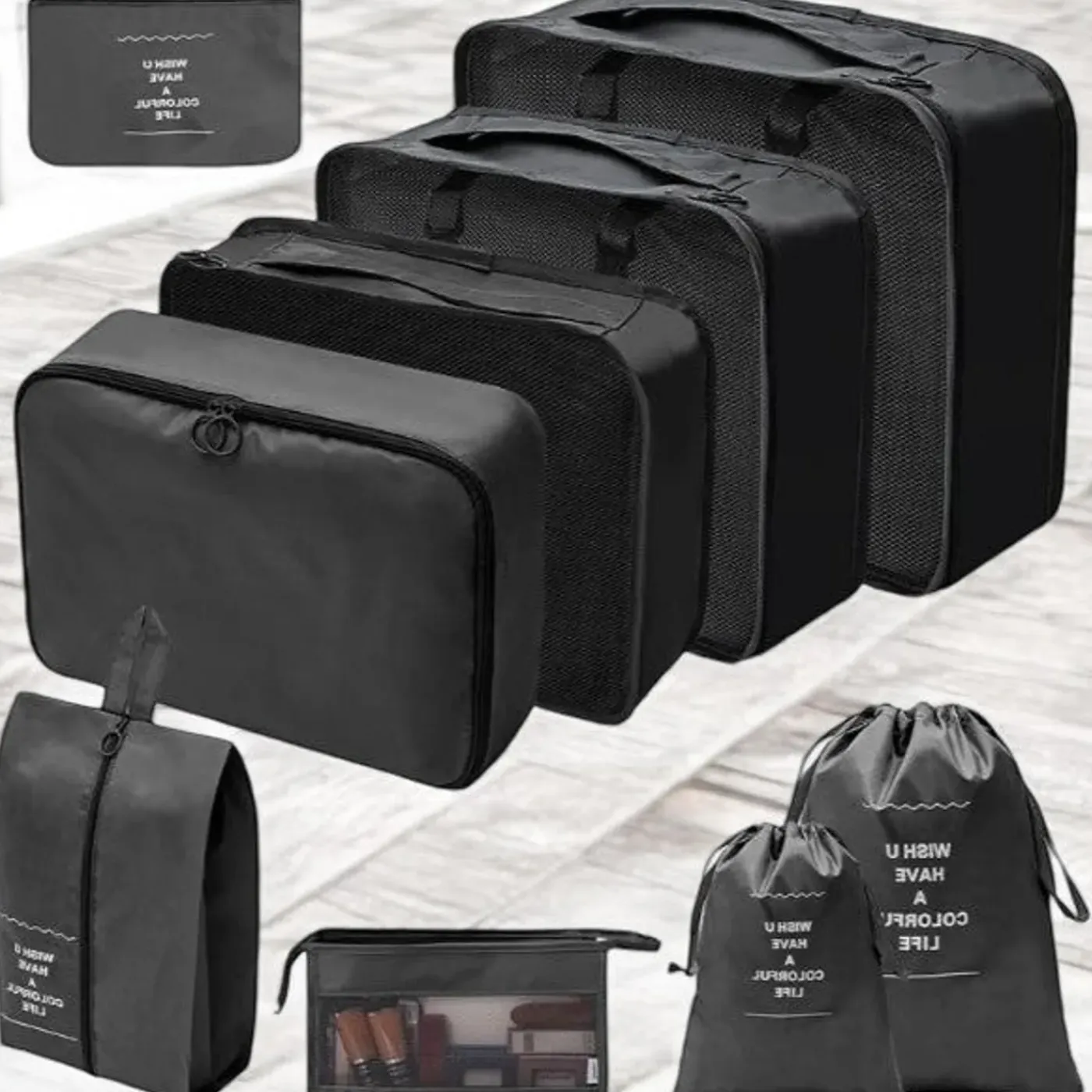 FLOKOO - Packing Cubes - Zwart - 9-delige Set - Packing Cubes Compression