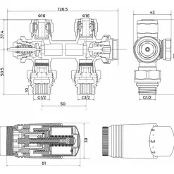 FLUIDHEAT - Universele Thermostatische Aansluitset Voor Radiator - Antraciet - 50 Mm