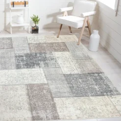 Flycarpets Burano Patchwork Vloerkleed - Beige/grijs/taupe - Laagpolig Tapijt - 160x230 Cm