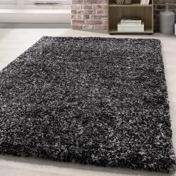 Flycarpets Hoogpolig vloerkleed - Lorium gemeleerd antraciet/wit/grijs 160 X 230 CM