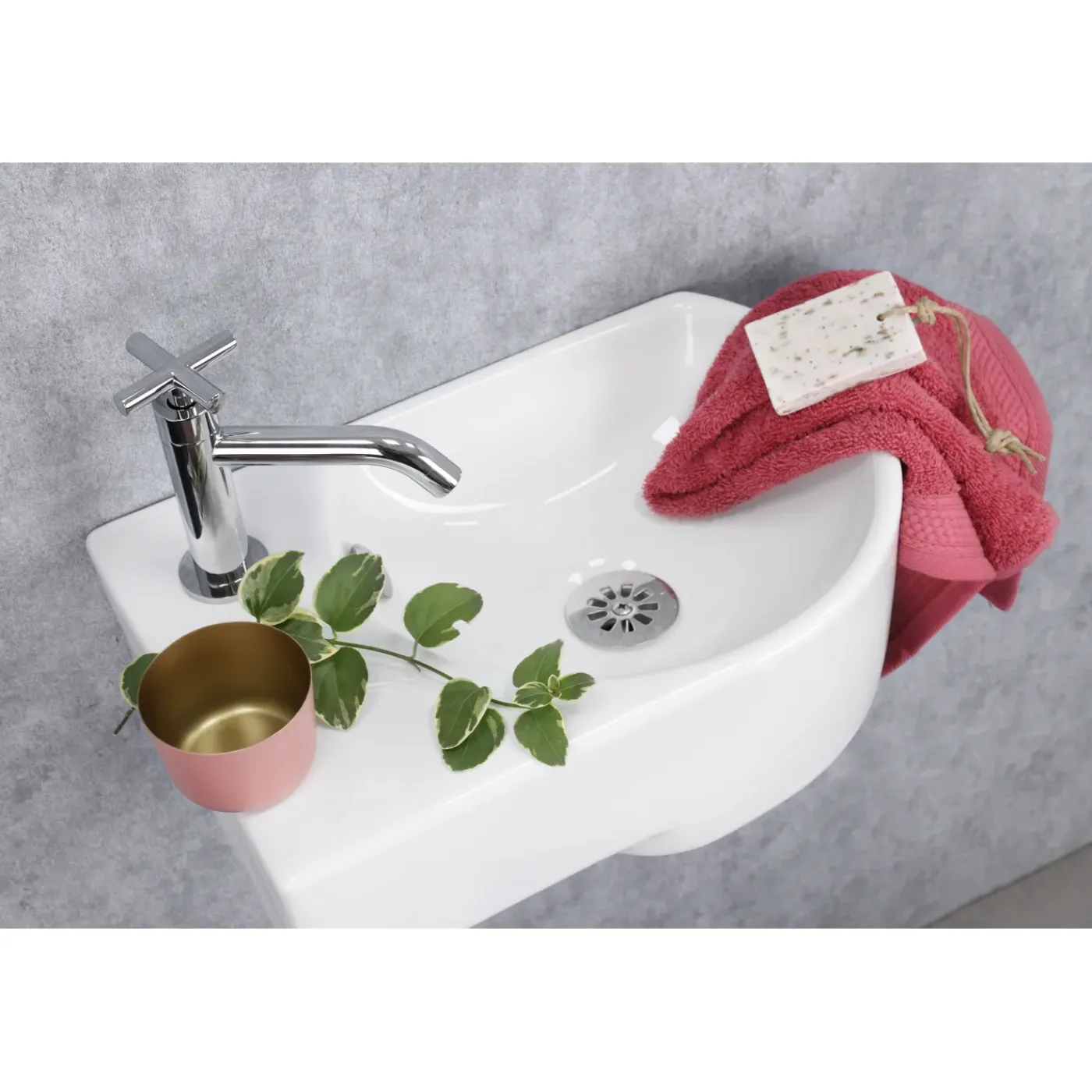 Differnz Fonteinset (Links) Apollo Keramiek wasbak wit 41 x 27 x 14 cm