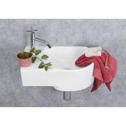 Differnz Fonteinset (Links) Apollo Keramiek wasbak wit 41 x 27 x 14 cm