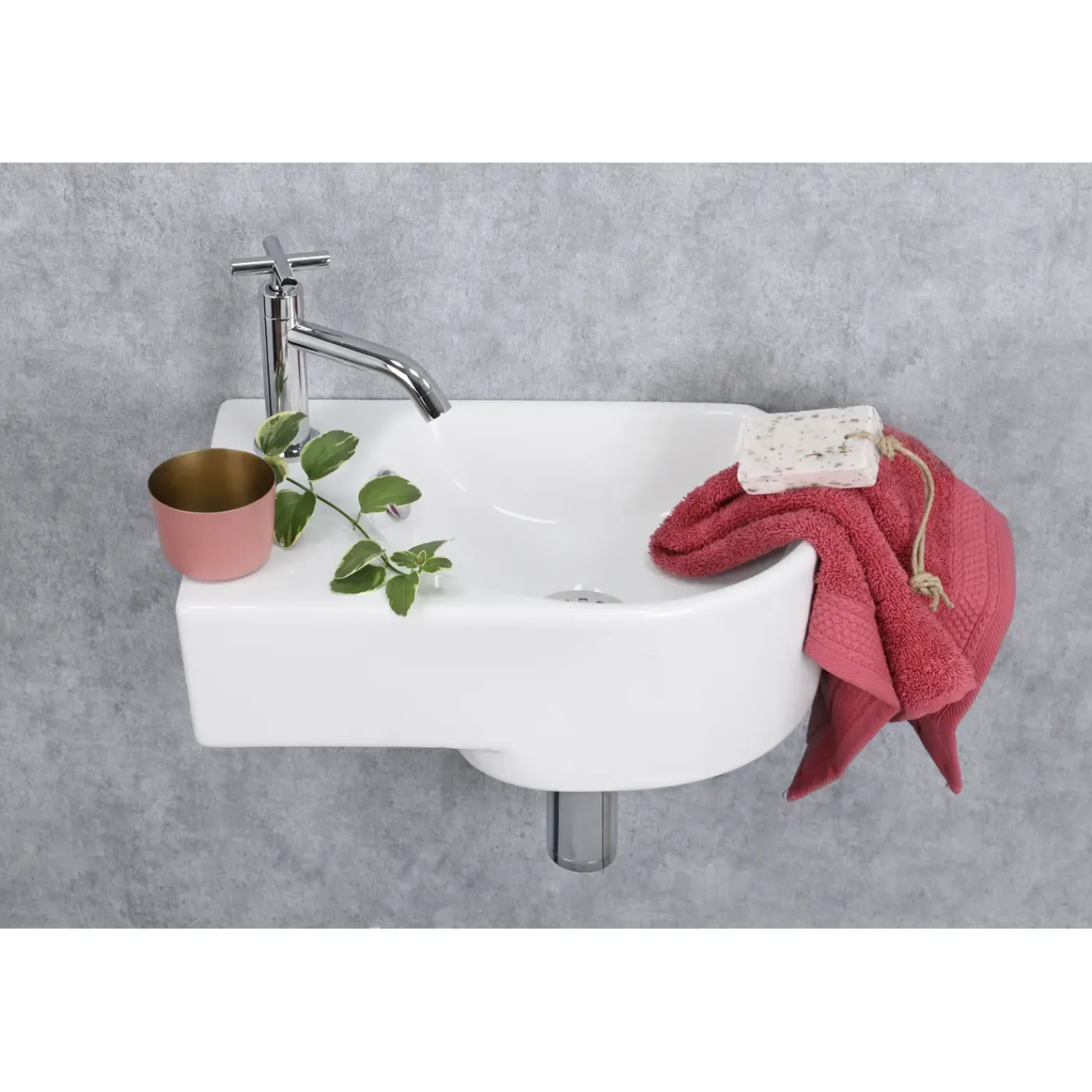 Differnz Fonteinset (Links) Apollo Keramiek wasbak wit 41 x 27 x 14 cm