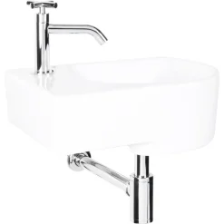 Differnz Fonteinset (Links) Apollo Keramiek wasbak wit 41 x 27 x 14 cm