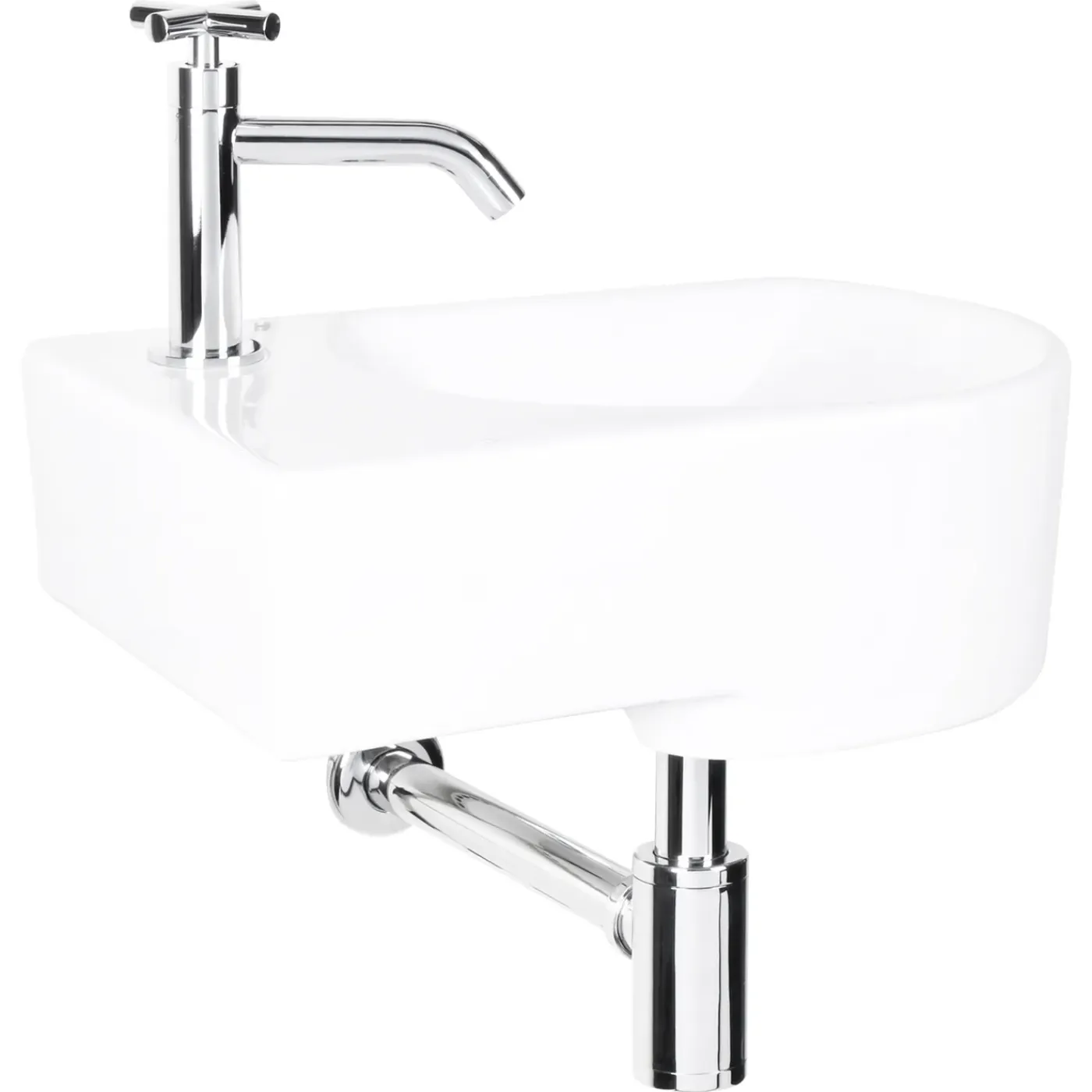 Differnz Fonteinset (Links) Apollo Keramiek wasbak wit 41 x 27 x 14 cm