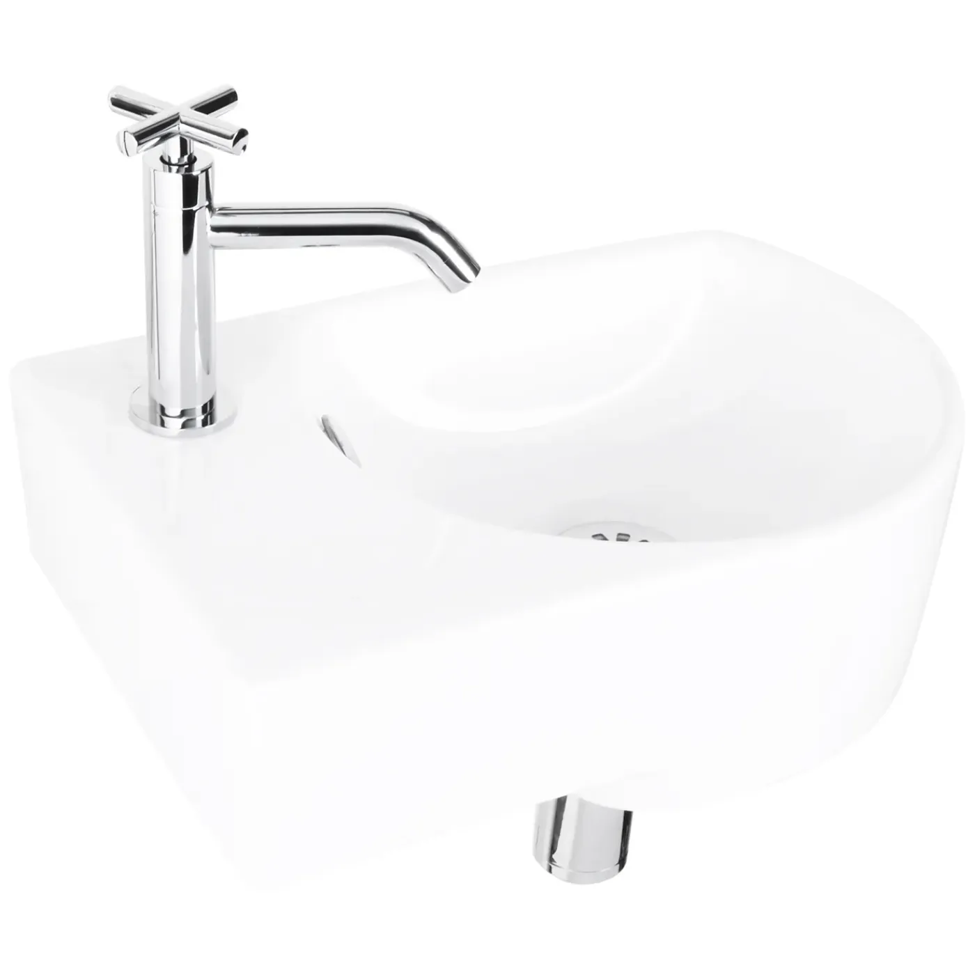 Differnz Fonteinset (Links) Apollo Keramiek wasbak wit 41 x 27 x 14 cm