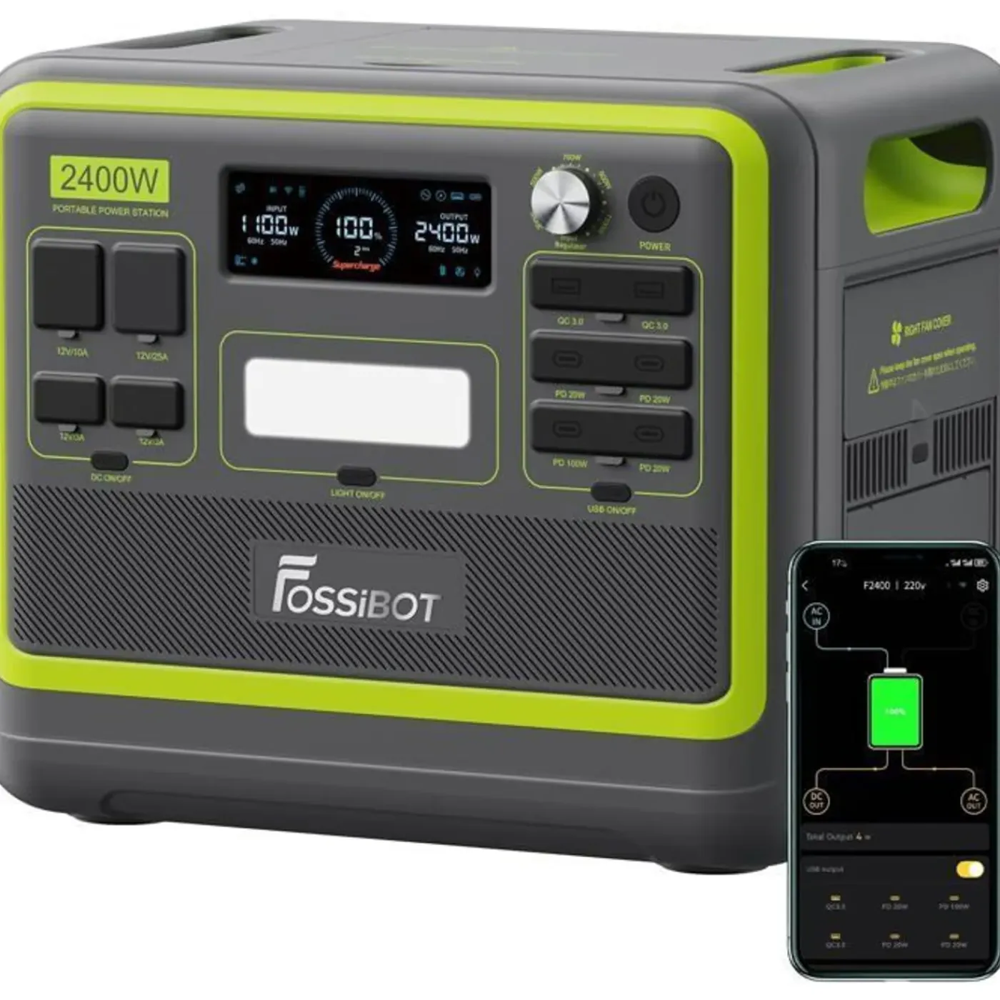FOSSiBOT F2400 Draagbaar Powerstation - 2400W 2048Wh LiFePO4 Welektrische generator-5 jaar garantie