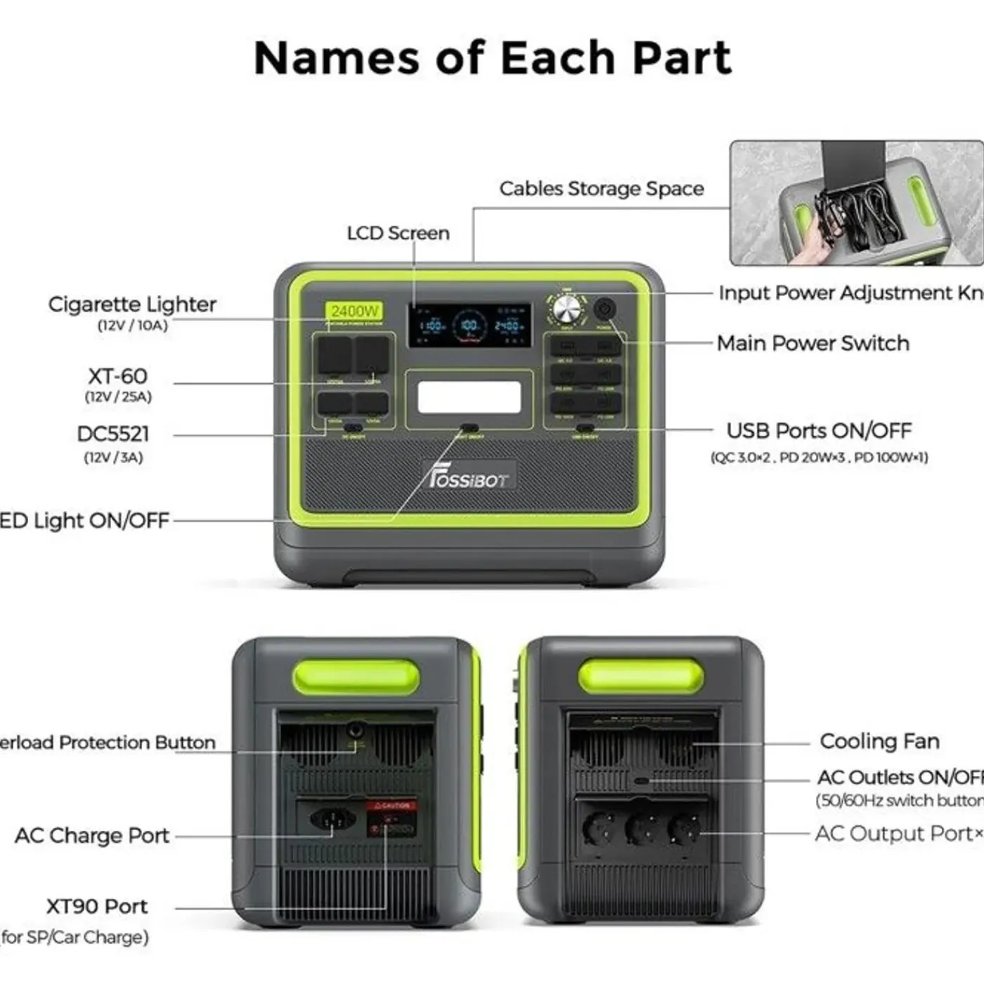 FOSSiBOT F2400 Draagbaar Powerstation - 2400W 2048Wh LiFePO4 Welektrische generator-5 jaar garantie