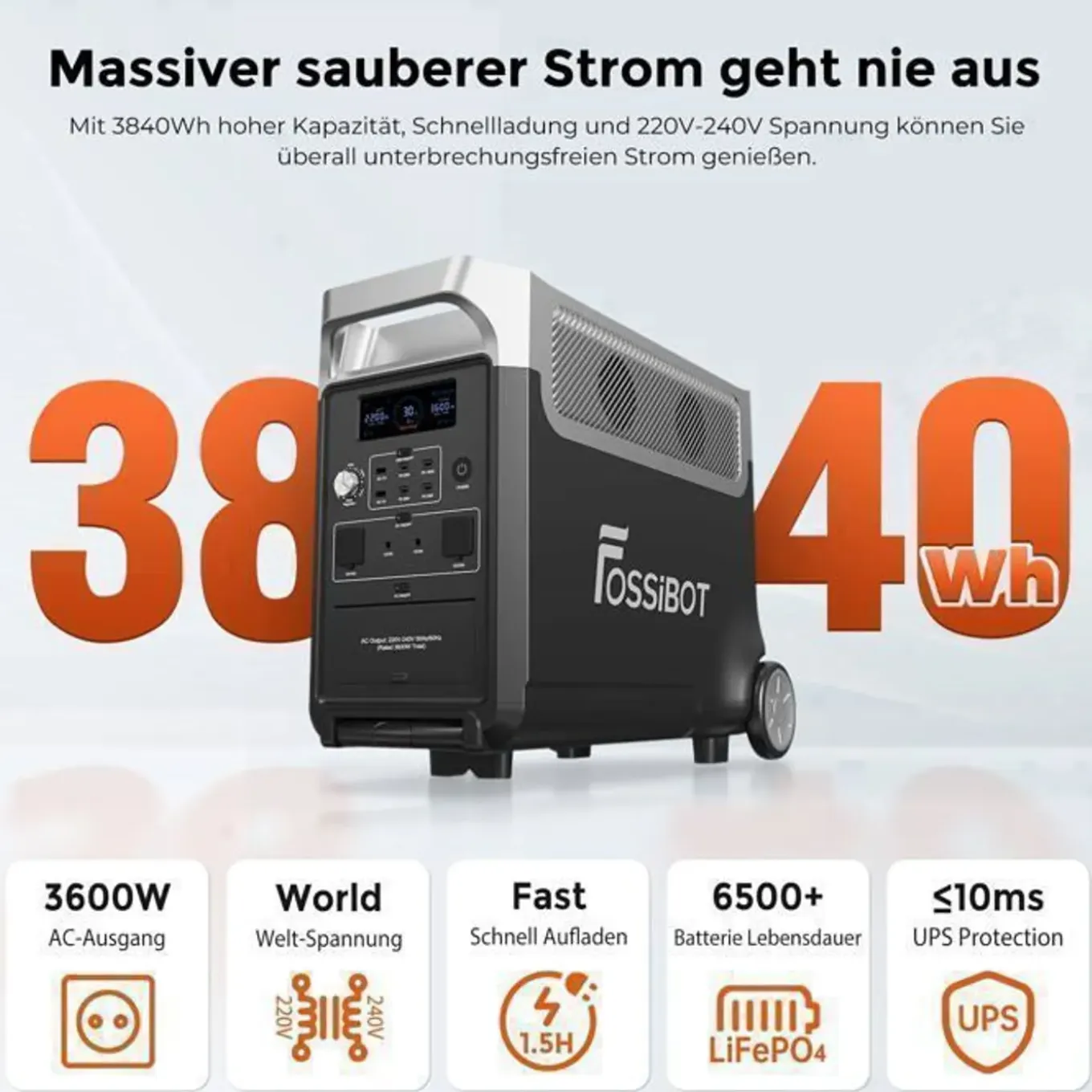 FOSSiBOT F3600PRO Draagbaar Powerstation-3600W 3840Wh LiFePO4 Generator-CampingRV/UPS-Fast charging