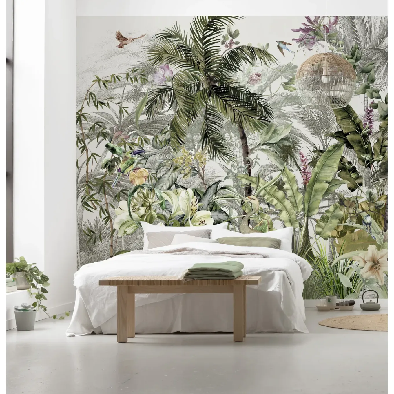 Fotobehang Birds In The Jungle - Meerkleurig - 2,50m x 350cm