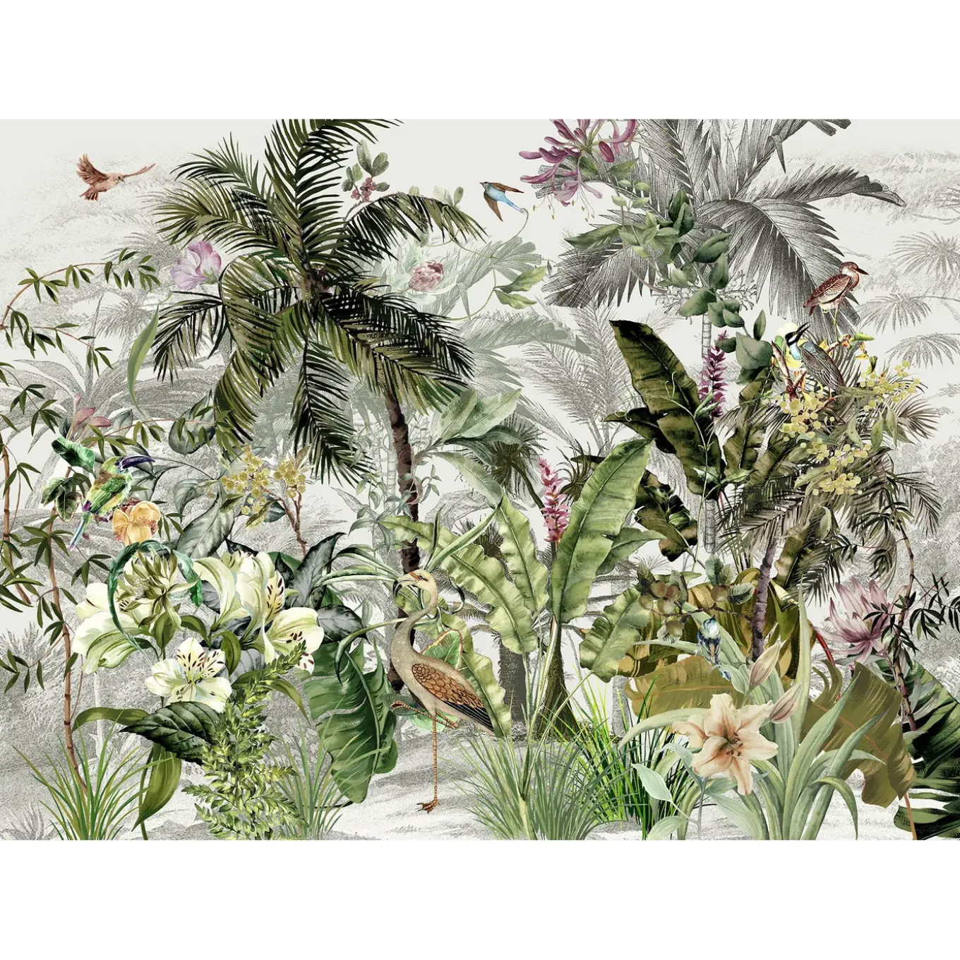 Fotobehang Birds In The Jungle - Meerkleurig - 2,50m x 350cm