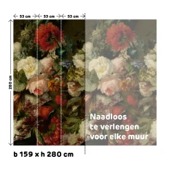 Fotobehang Klassieke Bloemen - Rood - Groen - Roze - 2,80m x 159cm