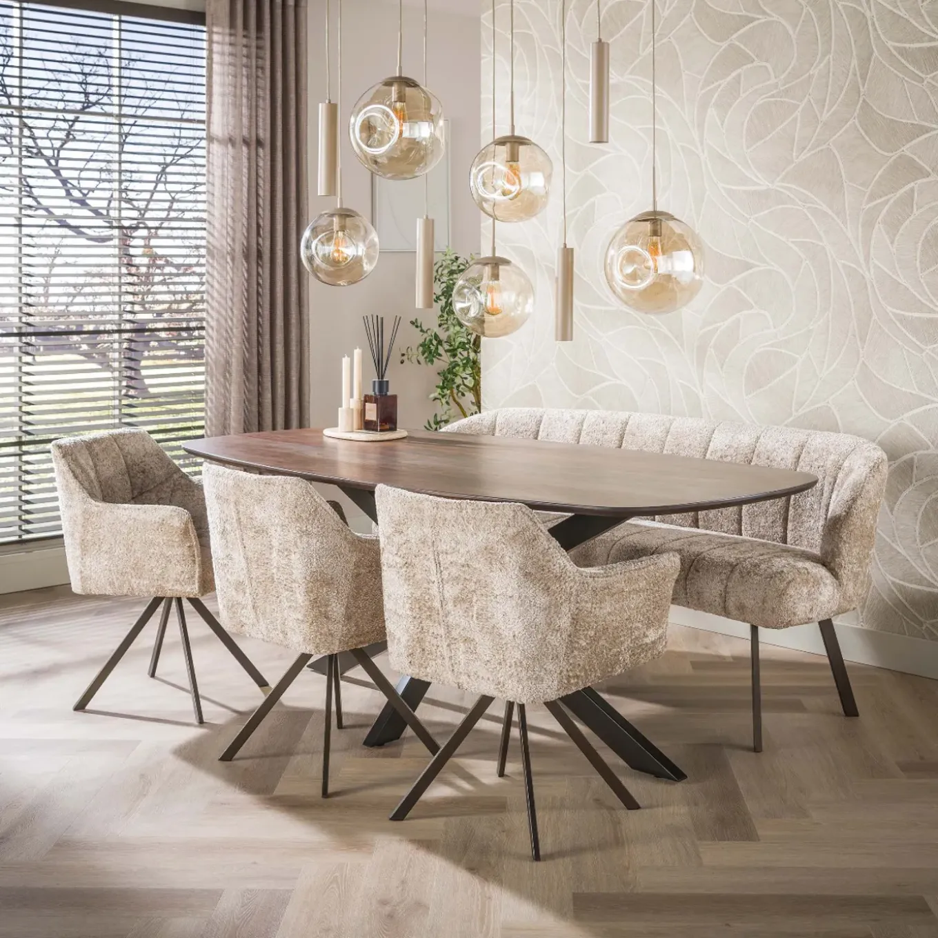 Fraaai - Odyl Eetkamerbank - Alura Zand - Bronzen Poot