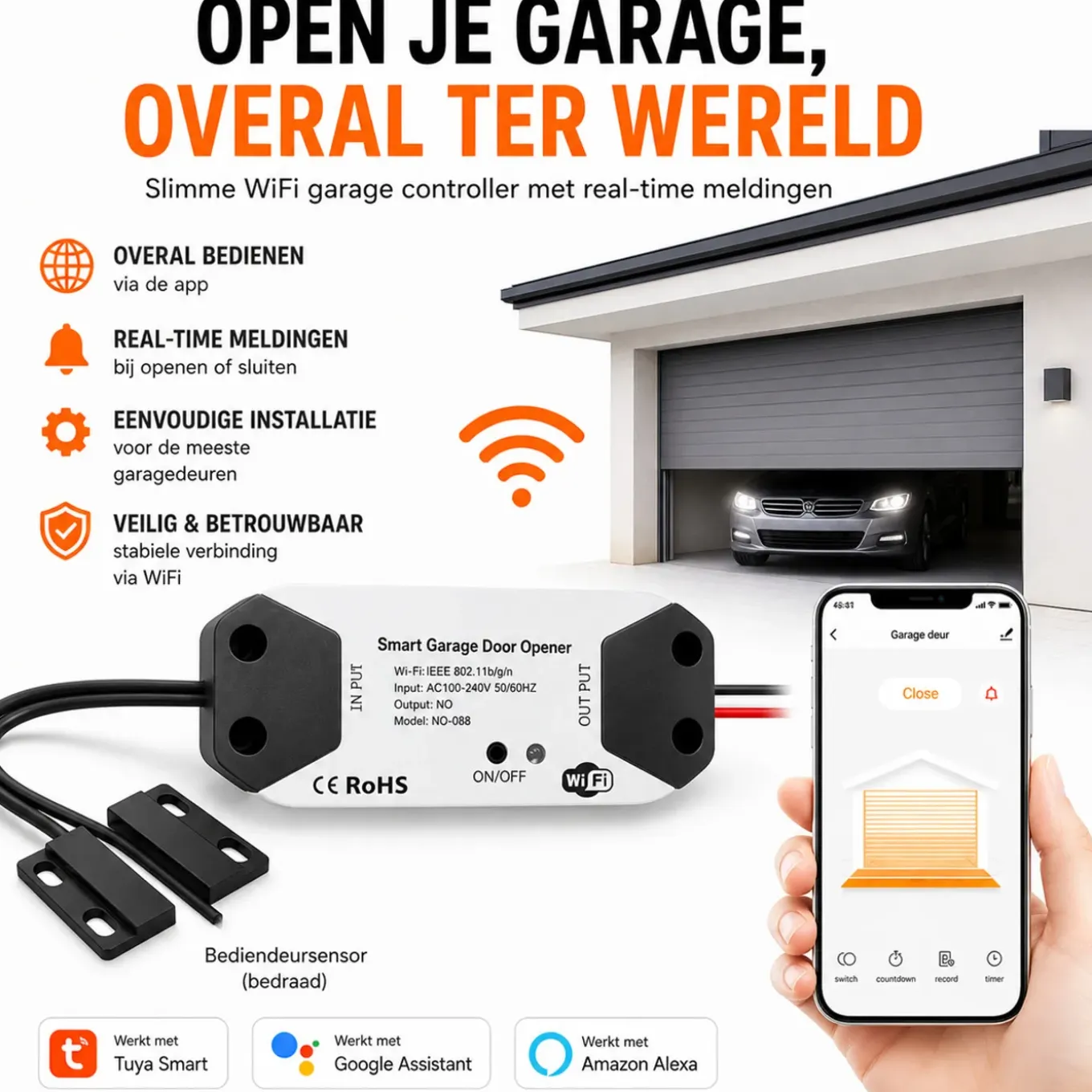 Garagedeur Opener Voor Bestaande Aandrijving Met Wifi Bediening En Spraakbesturing