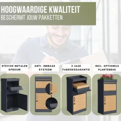 4gardenz Pakketbrievenbus Xxl Met Slot - Pakketbox Extra Groot - Antraciet Met Houtlook