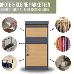 4gardenz Pakketbrievenbus Xxl Met Slot - Pakketbox Extra Groot - Antraciet Met Houtlook