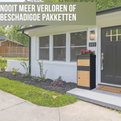4gardenz Pakketbrievenbus Xxl Met Slot - Pakketbox Extra Groot - Antraciet Met Houtlook