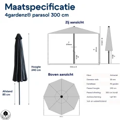 4gardenz Parasol Rond 300 Cm Met Volant - Kantelbaar - Upf50+ - Antraciet