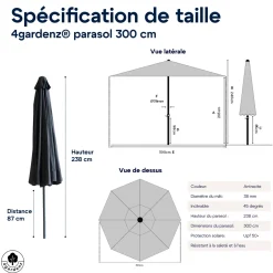 4gardenz Parasol Rond 300 Cm Met Volant - Kantelbaar - Upf50+ - Antraciet