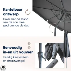 4gardenz Parasol Rond 300 Cm Met Volant - Kantelbaar - Upf50+ - Antraciet