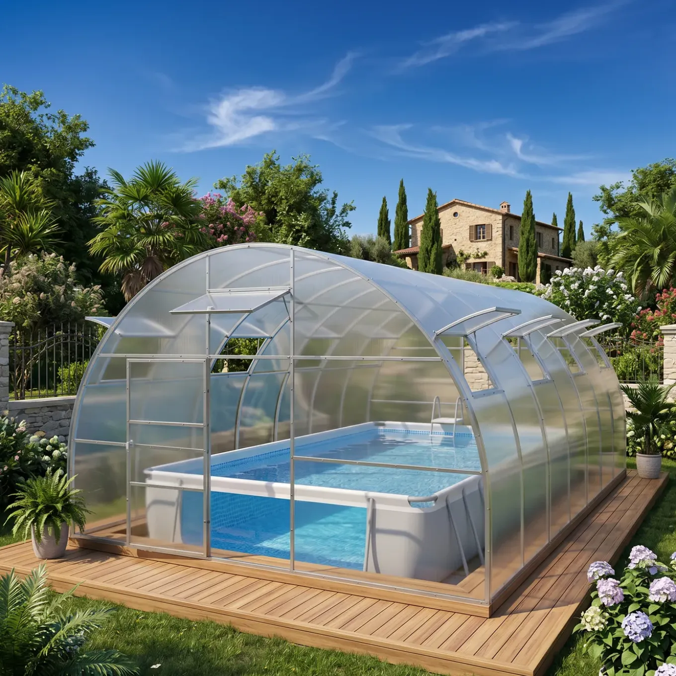 Garten Dream - Zwembad Overkapping - Nero - 5x6m - Verzinkt Staal - 10mm Polycarbonaat