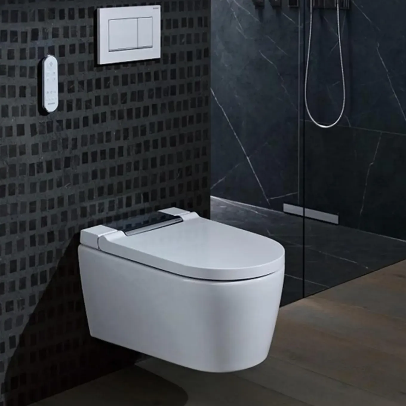 Geberit Aquaclean Sela Douche-wc – Oriëntatielicht & Ladydouche – Wit, Designafdekking Chroom